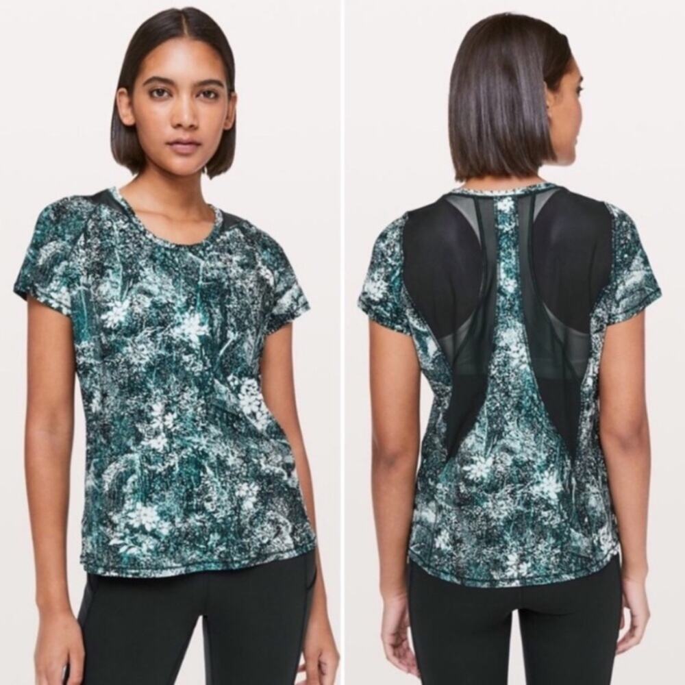 Lululemon Seek The Heat Wildwood White Multi / Nocturnal Teal Athleisure Top